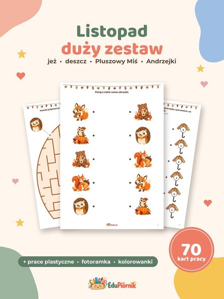 Listopad - duży zestaw kart pracy