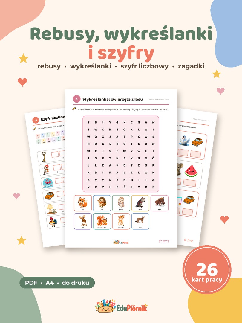 Rebusy, wykreślanki i szyfry